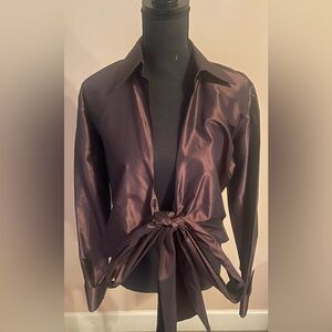 Chetta B Rich Brown Satin Tie-Front Blouse